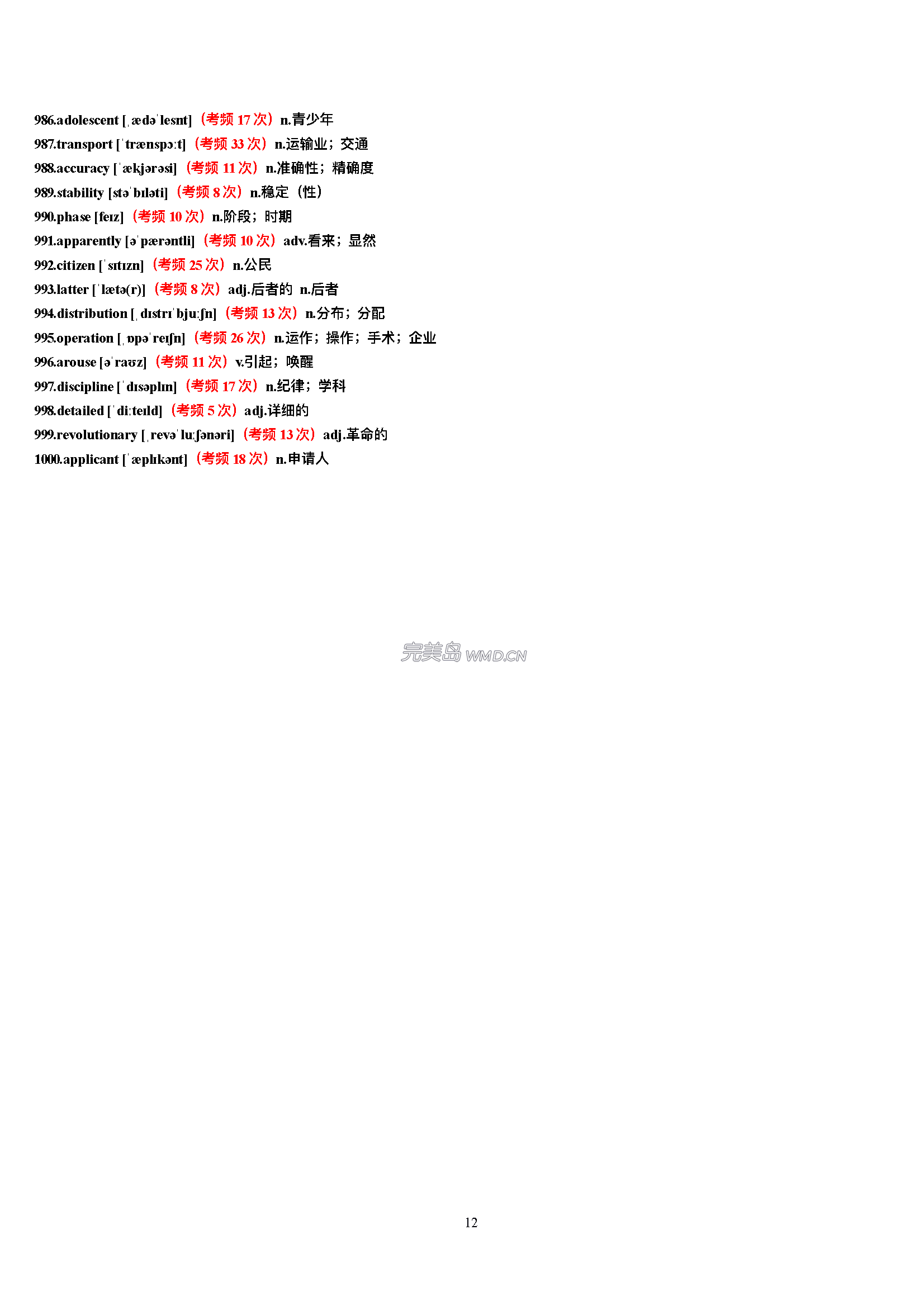 2025年12月最新英语六级高频词汇一览
